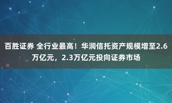 百胜证券 全行业最高！华润信托资产规模增至2.6万亿元，2.3万亿元投向证券市场